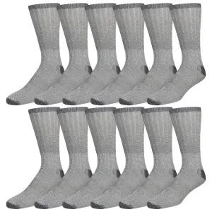 12 and 6 Pairs of Merino Wool Thermal Socks, Warm Hiking Boot Socks, Grey, Size 10-13