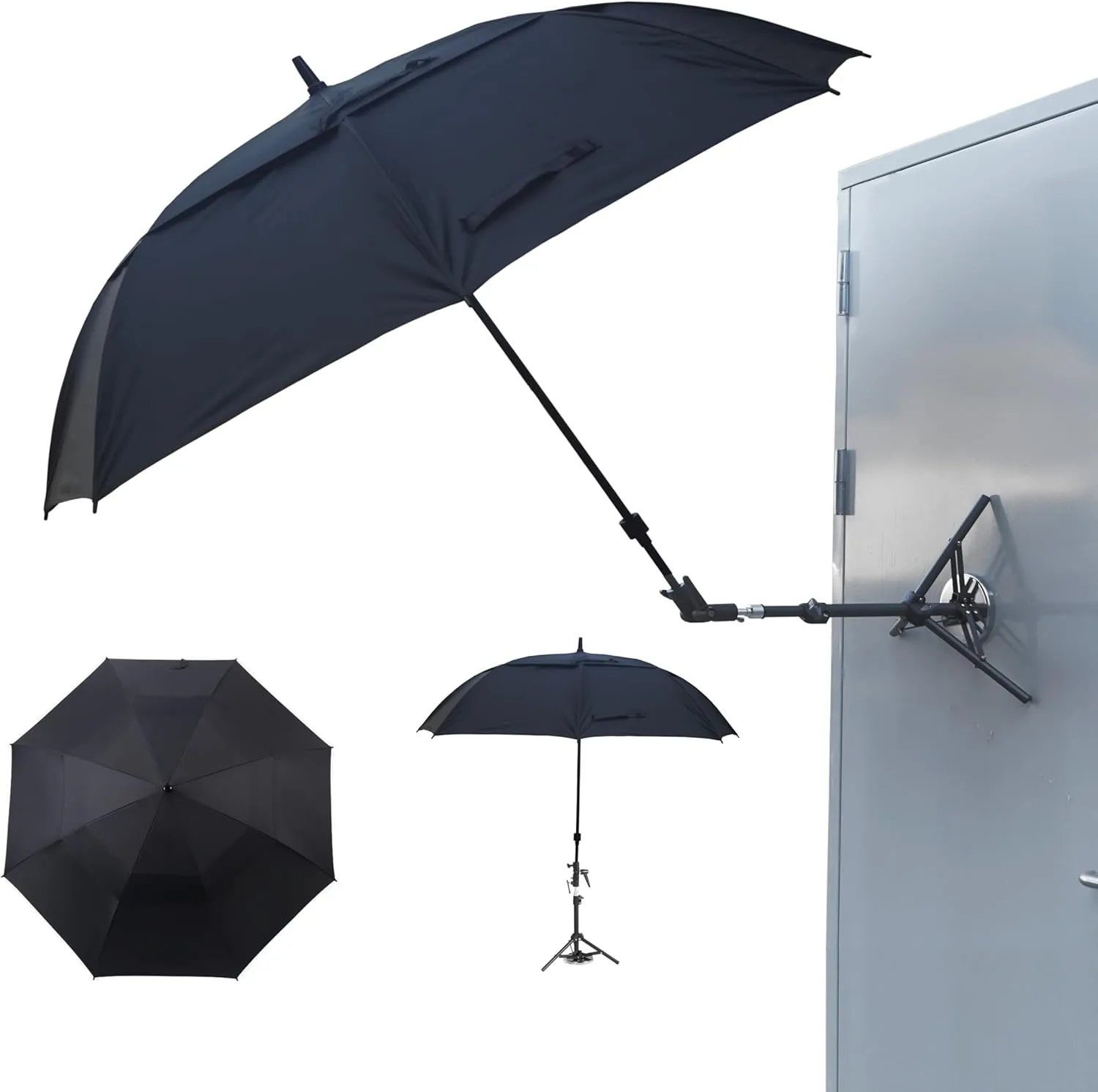 60???? HVAC Umbrella with Magnetic Base, Height Adjustable, Rotate in Any Direction, Outdoor Work Umbrella to Keep the Work Cool and Dry(Black)