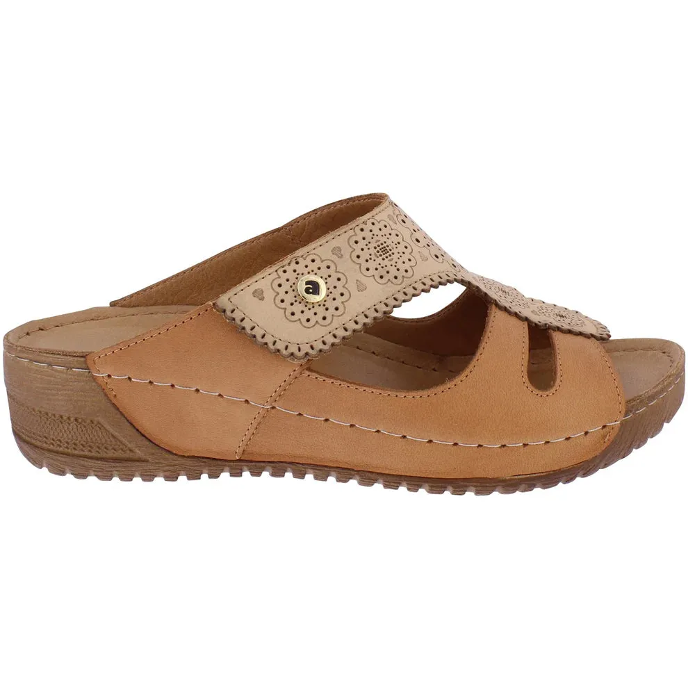 Adesso Cotton Salted Caramel Womens Leather Sandals Mules