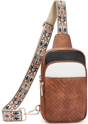 BOSTANTEN Sling Bag Quilted Crossbody Bags for Women Cross Body Purse Leather Fanny Pack with Adjustable Guitar Strap