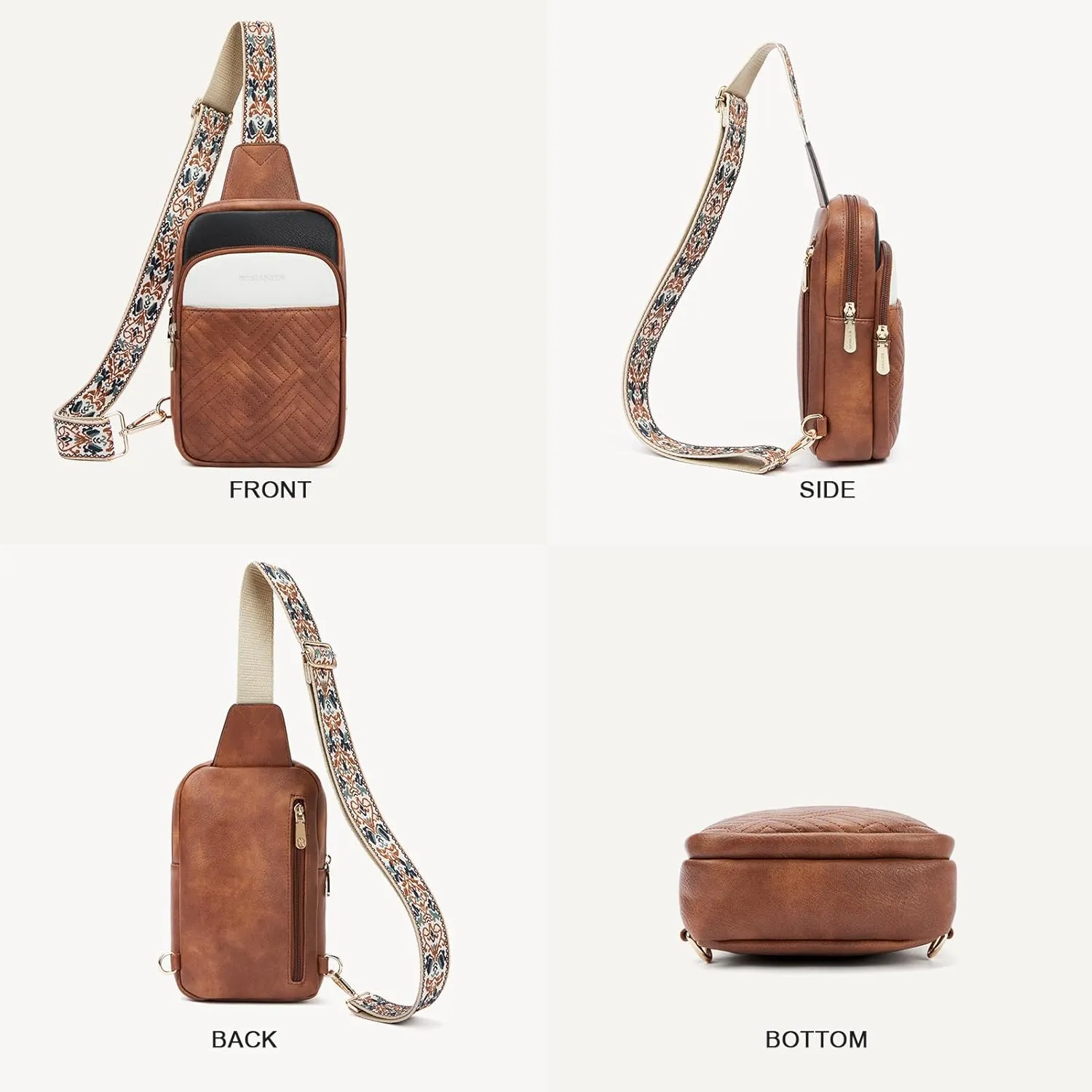 BOSTANTEN Sling Bag Quilted Crossbody Bags for Women Cross Body Purse Leather Fanny Pack with Adjustable Guitar Strap
