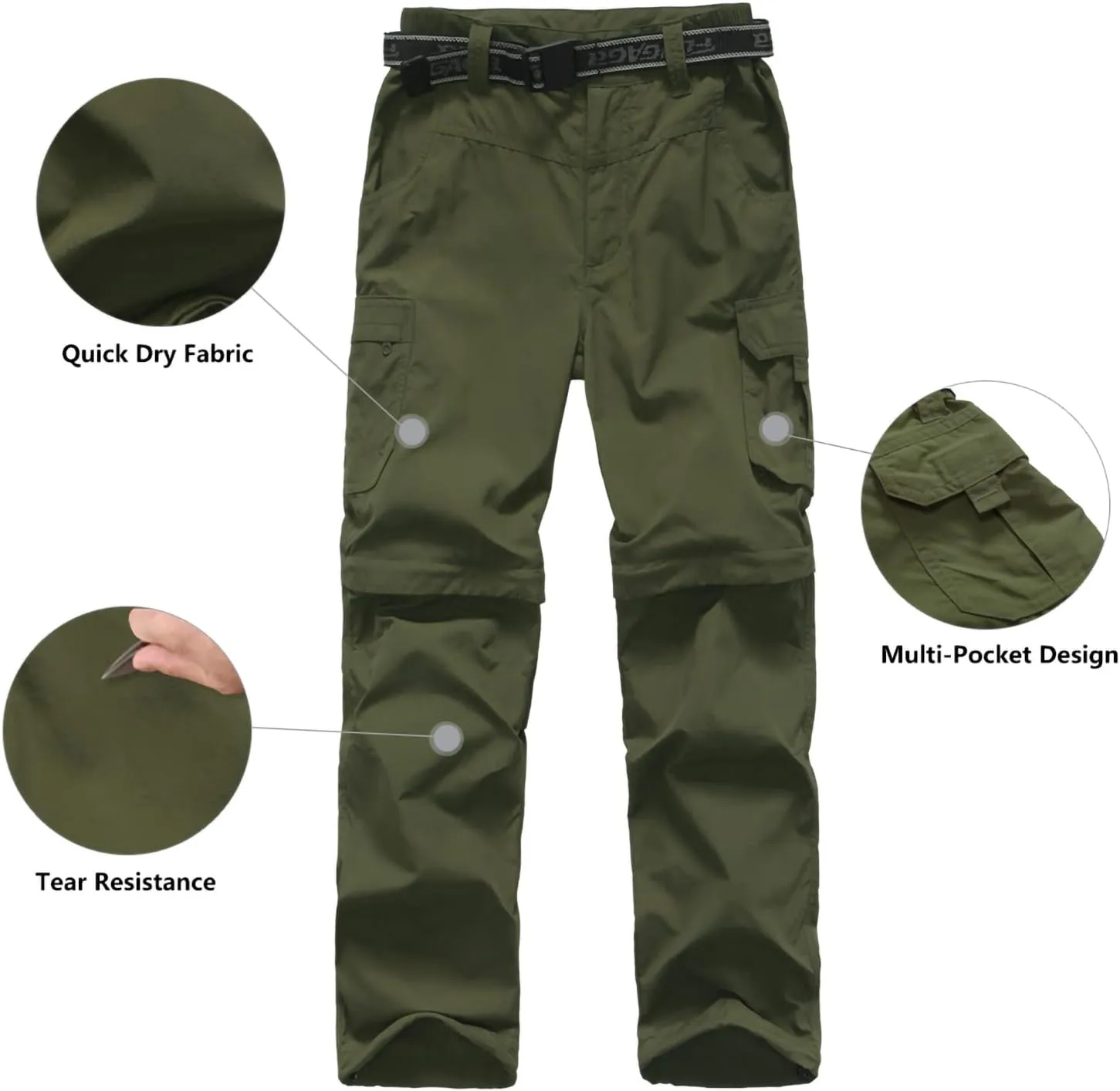 Boy??s Convertible Hiking Pants Lightweight Quick Dry Zip Off Pants for Kids Youth Outdoor UPF 50  Casual Cargo Trousers
