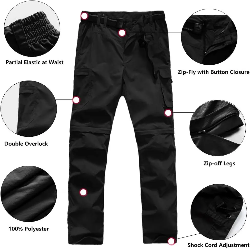 Boy??s Convertible Hiking Pants Lightweight Quick Dry Zip Off Pants for Kids Youth Outdoor UPF 50  Casual Cargo Trousers
