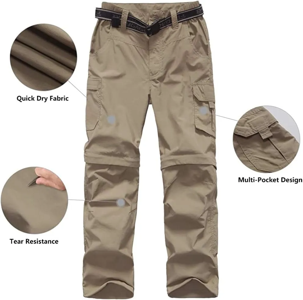 Boy??s Convertible Hiking Pants Lightweight Quick Dry Zip Off Pants for Kids Youth Outdoor UPF 50  Casual Cargo Trousers