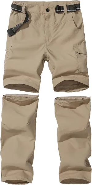 Boy??s Convertible Hiking Pants Lightweight Quick Dry Zip Off Pants for Kids Youth Outdoor UPF 50  Casual Cargo Trousers