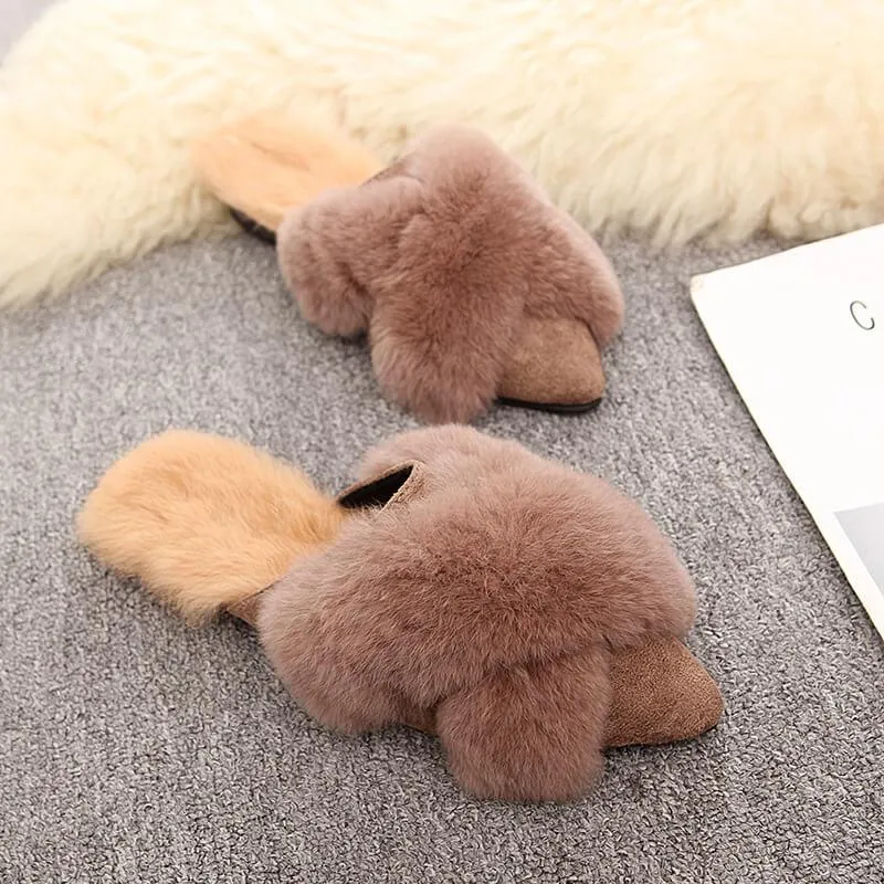 Flat Fur Point Toe Slide Sandals