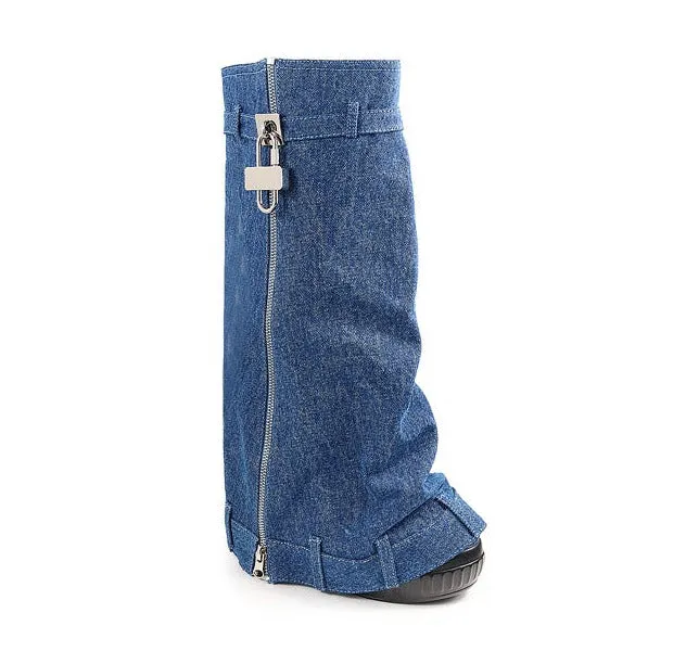 Fold Over Drapey Jeans Boots Brook-4