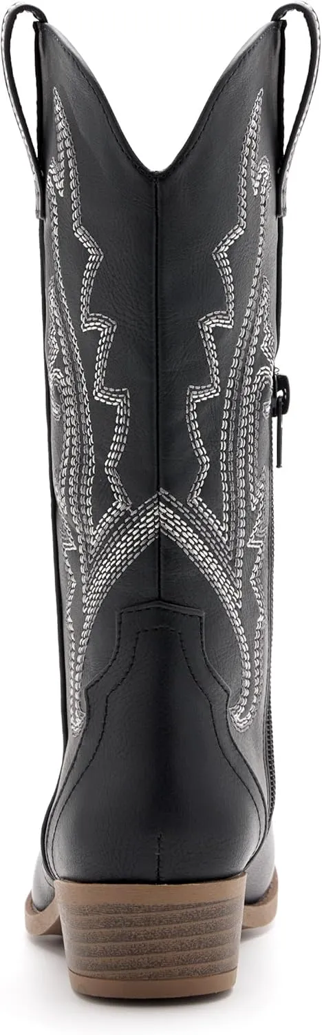 Girls Kids Western Boots Embroidered Cowgirl Cowboy Boots Girls Mid Calf Riding Shoes Little Kid/Big Kid