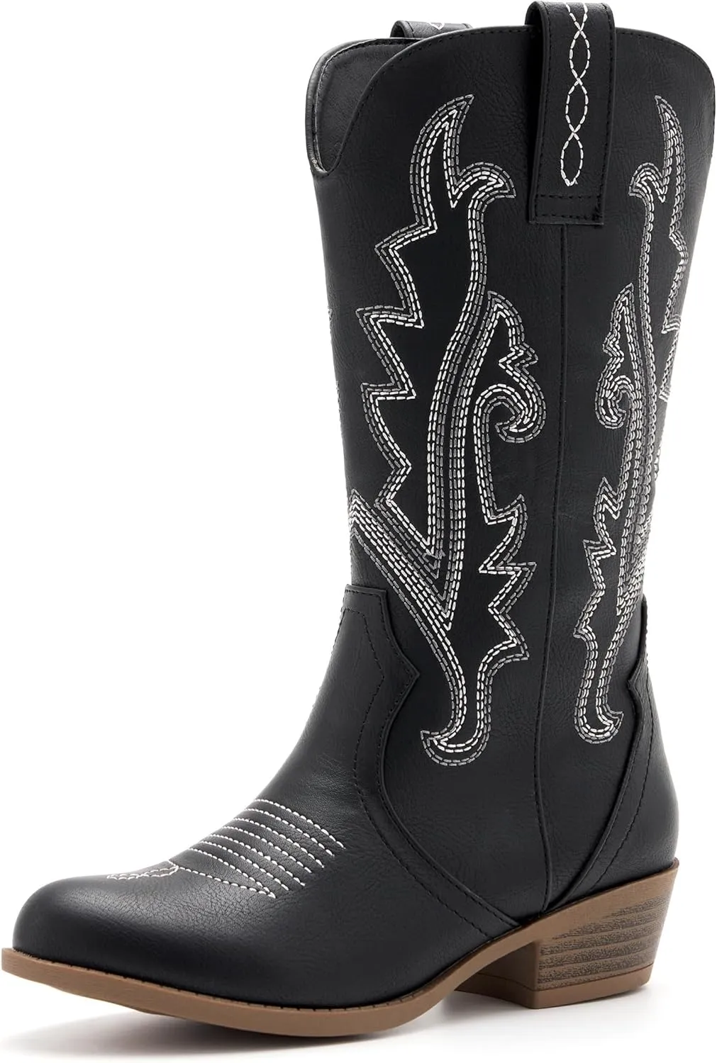Girls Kids Western Boots Embroidered Cowgirl Cowboy Boots Girls Mid Calf Riding Shoes Little Kid/Big Kid