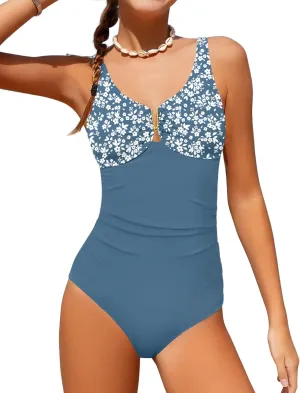 Girls Swimsuit Ruched V Neck One Piece Bathing Suit with Adjustable Straps Solid Color Girls' Swimwear 9-16T