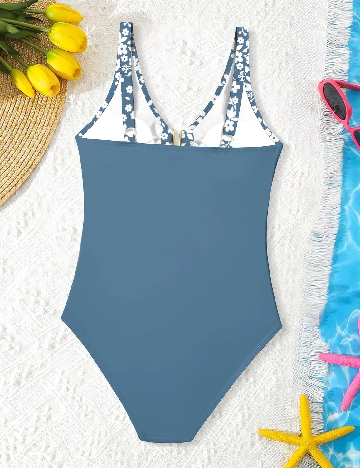 Girls Swimsuit Ruched V Neck One Piece Bathing Suit with Adjustable Straps Solid Color Girls' Swimwear 9-16T