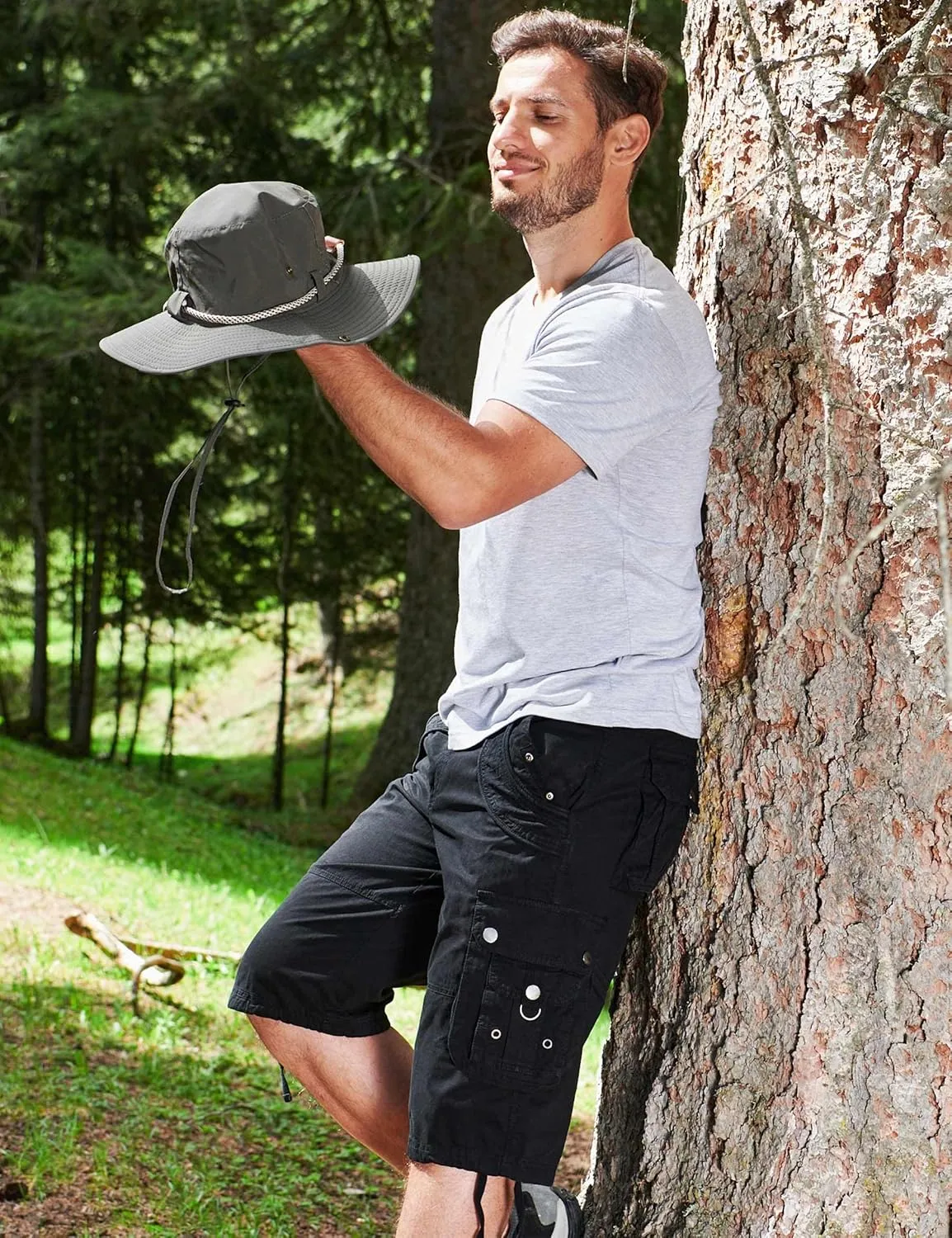 Mens Cargo Shorts with 8 Pockets Long Below Knee Length Relaxed Fit Casual Hiking Work Outdoor