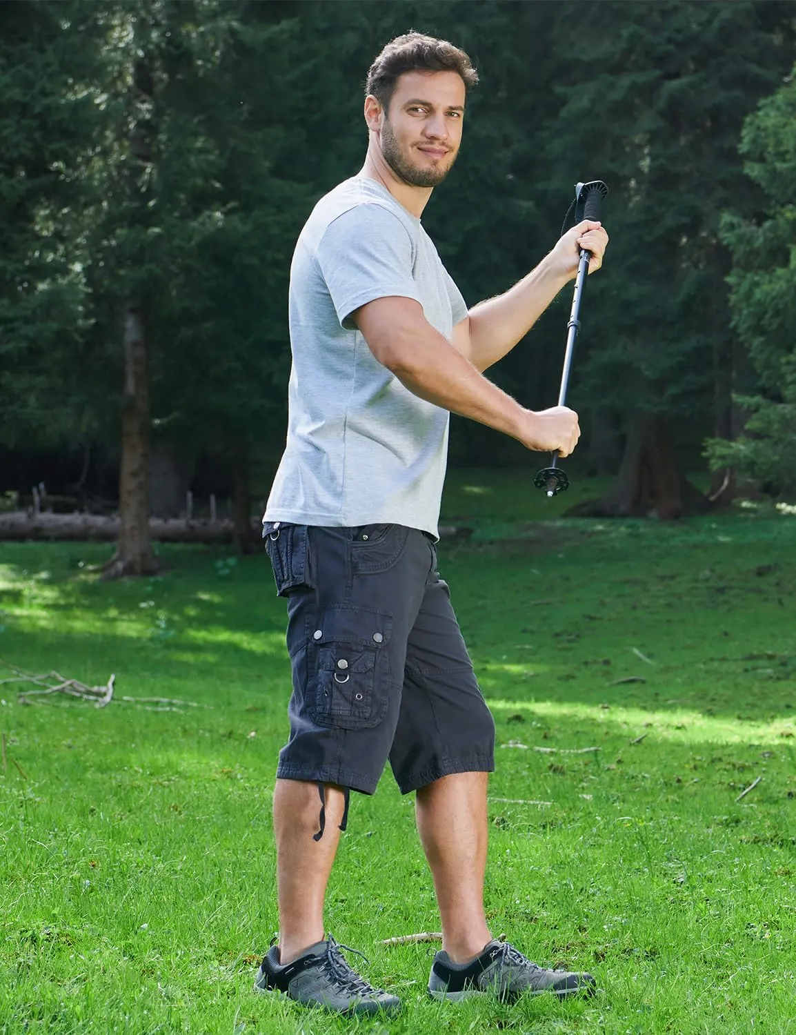 Mens Cargo Shorts with 8 Pockets Long Below Knee Length Relaxed Fit Casual Hiking Work Outdoor