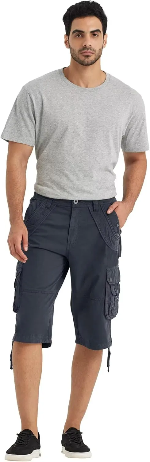 Mens Cargo Shorts with 8 Pockets Long Below Knee Length Relaxed Fit Casual Hiking Work Outdoor