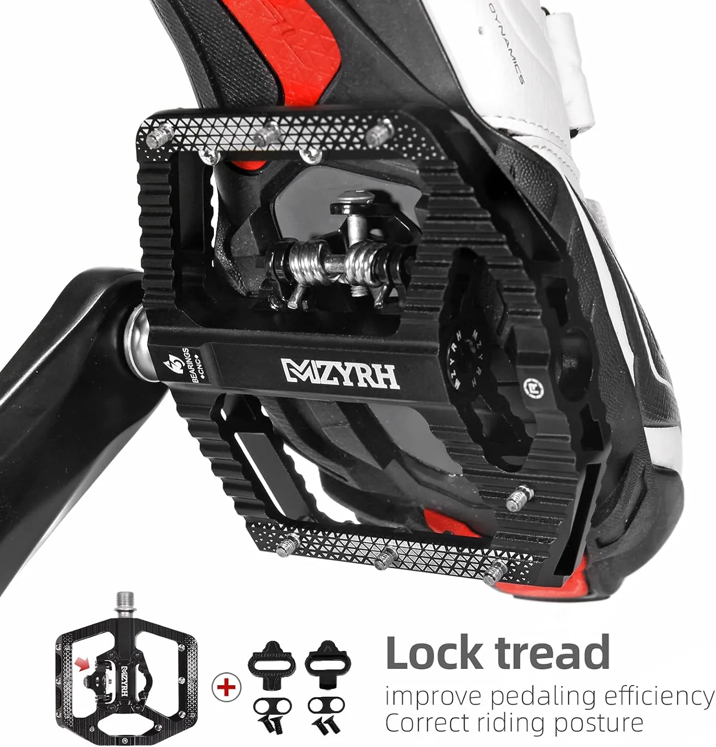 MTB Mountain Bike Pedals 3 Bearing Flat Platform Compatible with SPD,Dual Function Sealed Clipless Aluminum 9/16" Pedals with Cleats for Road