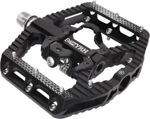 MTB Mountain Bike Pedals 3 Bearing Flat Platform Compatible with SPD,Dual Function Sealed Clipless Aluminum 9/16" Pedals with Cleats for Road