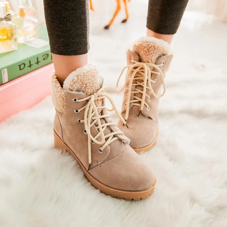 Platform Chunky Heel Lace Up Suede Ankle Boots