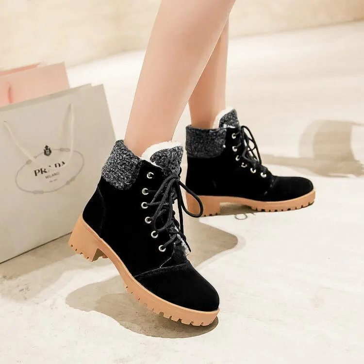 Platform Chunky Heel Lace Up Suede Ankle Boots