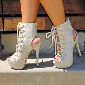 Platform White Heel Lace Up Sandals