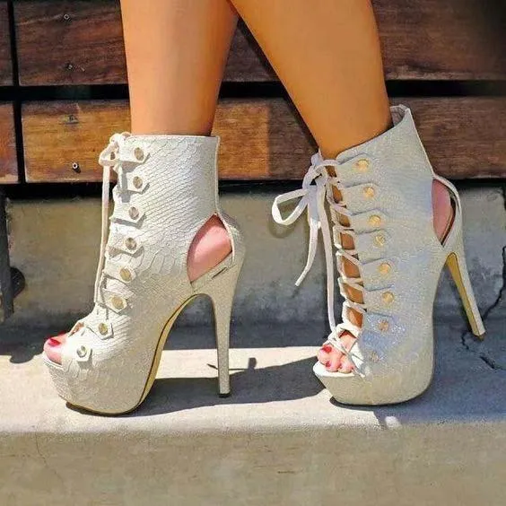 Platform White Heel Lace Up Sandals