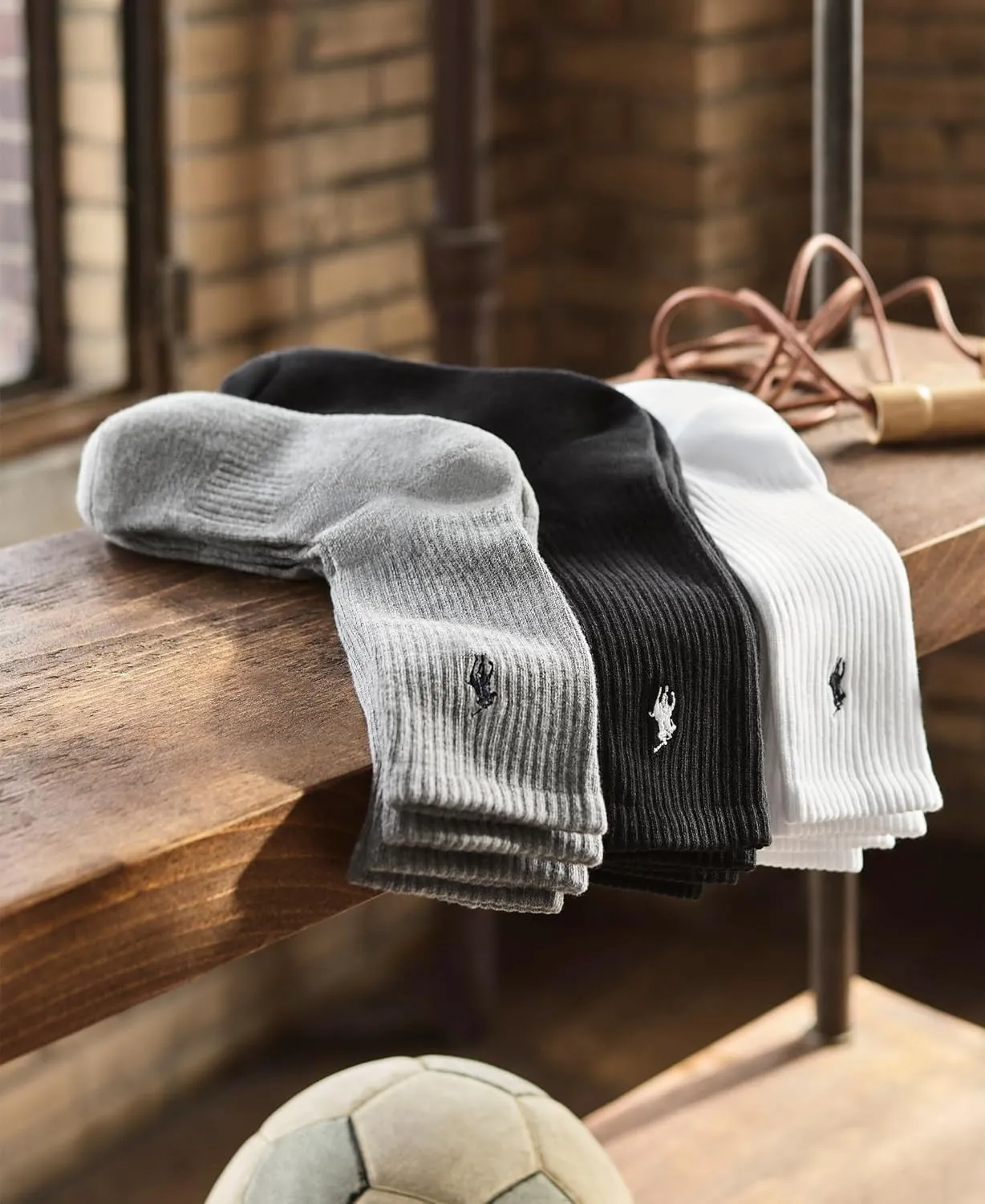 POLO RALPH LAUREN Men's Athletic Performance Cotton Crew Socks-6 Pair Pack-Moisture Wicking Mesh