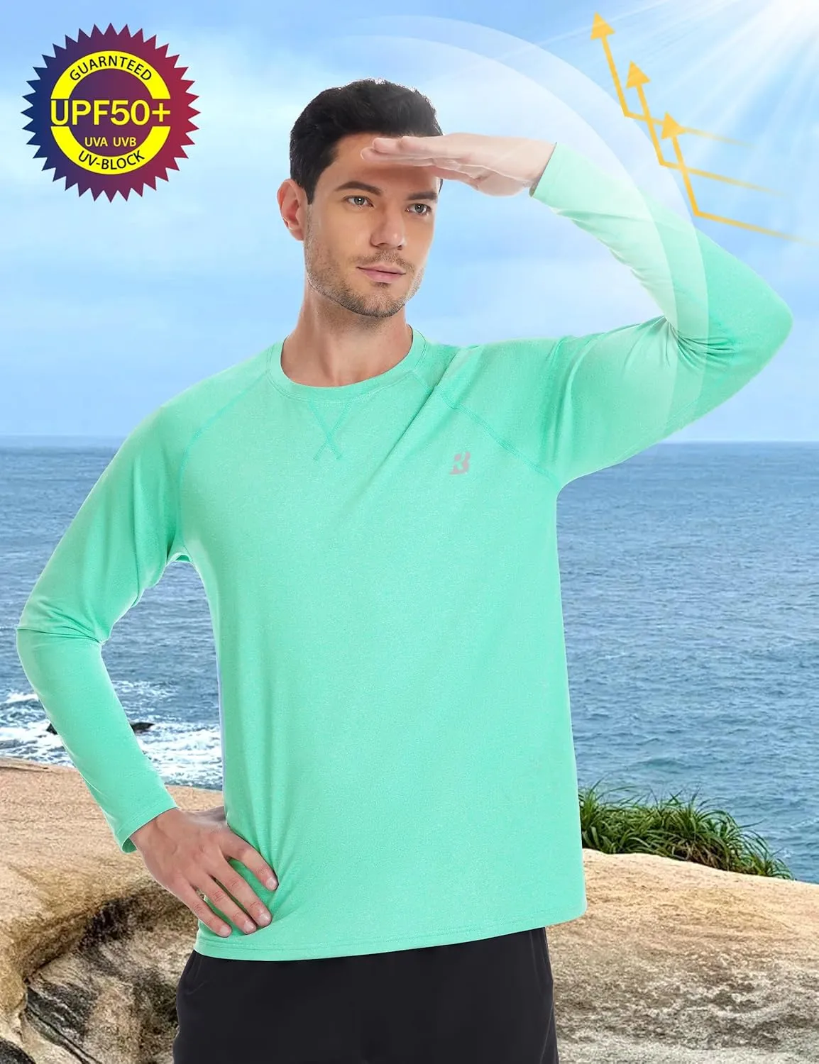 Roadbox UPF 50  Sun Shirts for Men, UV Protection Long Sleeve Swim Shirt, Lightweight Rash Guard for Fishing Hiking Running