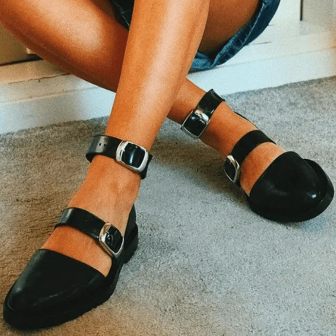 Summer Leather Buckle Cutout Close Toe Flats