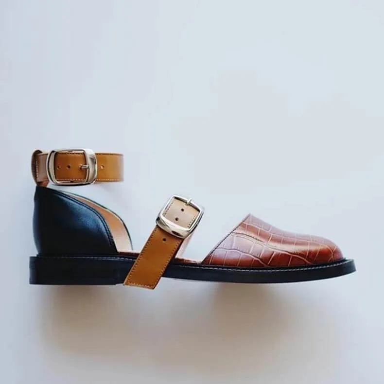 Summer Leather Buckle Cutout Close Toe Flats