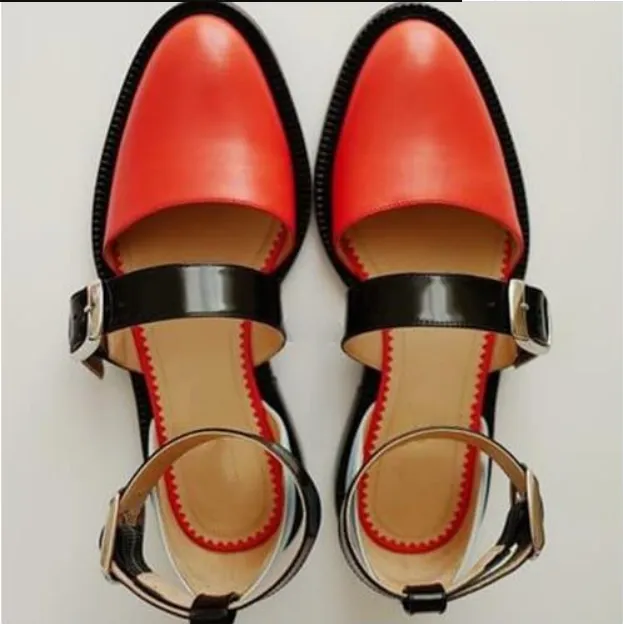 Summer Leather Buckle Cutout Close Toe Flats