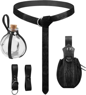 Women Renaissance Accessories Medieval Viking Belt Potion Bottles Belt Bag Leather Skirt Hikes